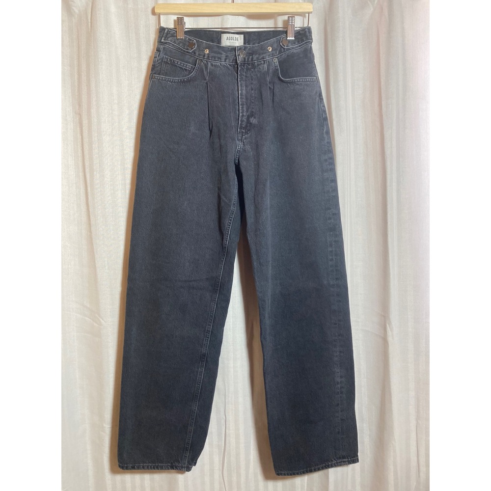 Agolde Baggy High Rise Wide Leg Jeans Faded Black Wash Pleated Denim Size 24 - Picture 1 of 9